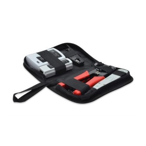 KIT con bolsa de Herramientas con Tester, Crimpadora RJ11/RJ45, Herramienta LSA y Pelacables