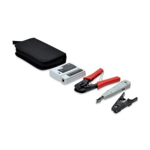 KIT con bolsa de Herramientas con Tester, Crimpadora RJ11/RJ45, Herramienta LSA y Pelacables