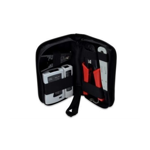 KIT con bolsa de Herramientas con Tester, Crimpadora RJ11/RJ45, Herramienta LSA y Pelacables