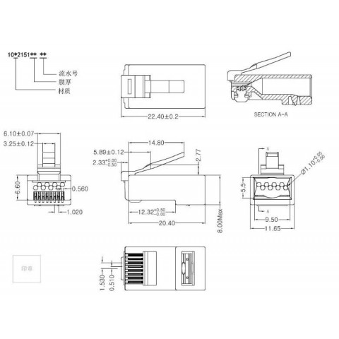 Conector RJ-45 MACHO CAT 6 UTP EZ PASANTE  Cantida